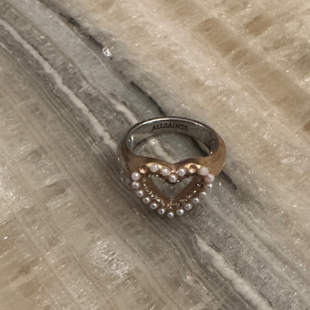 All Saints Two-Tone Heart Ring with Pearls